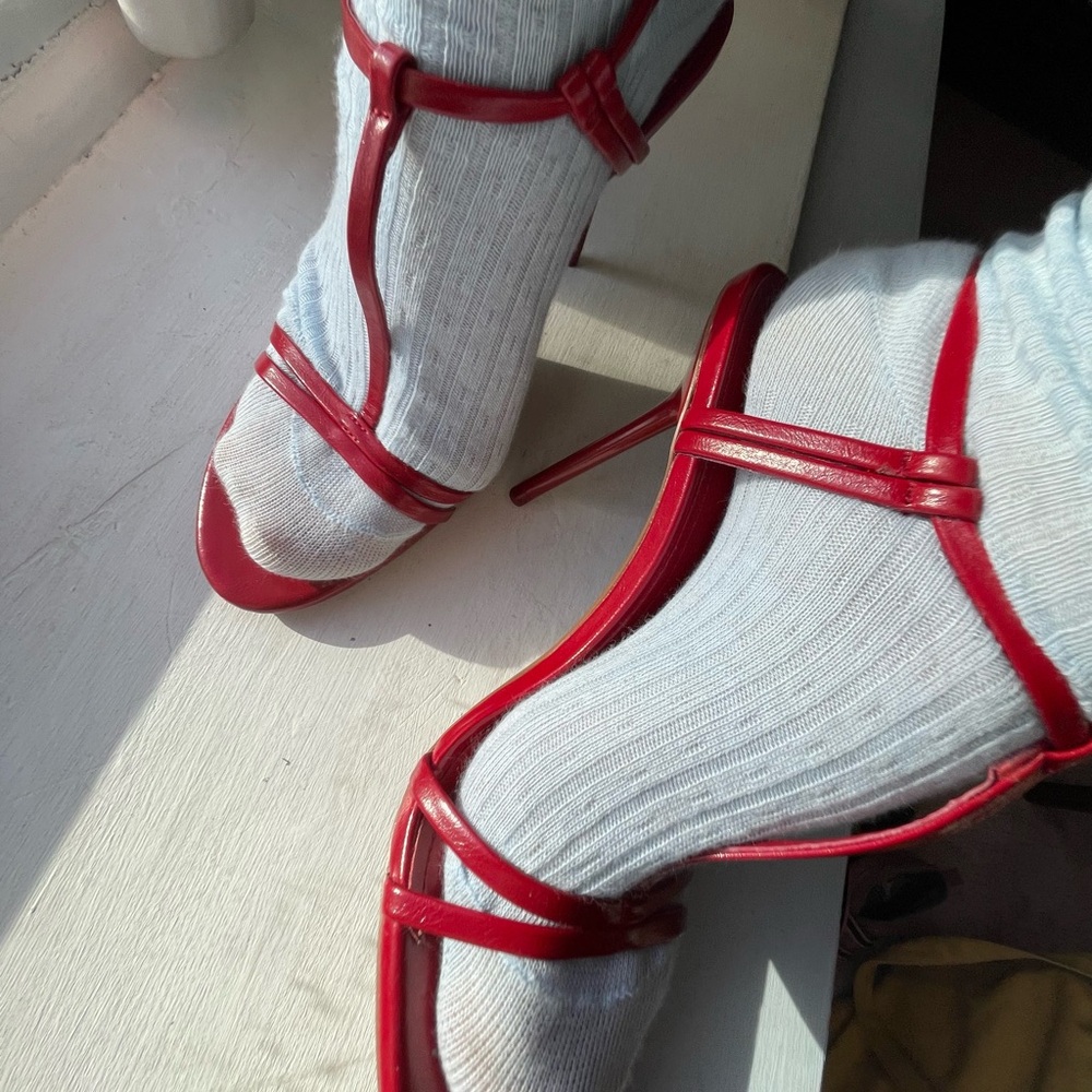 Zara 🍒 Cherry 🍒 Red Strappy heels size 7